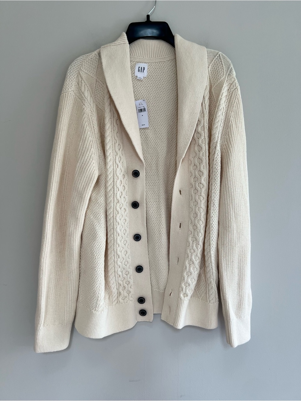 Gap NWT Cable-Knit 100% Cotton Cardigan Lapel Collar Sweater in Birch Cream, M - Picture 2 of 9